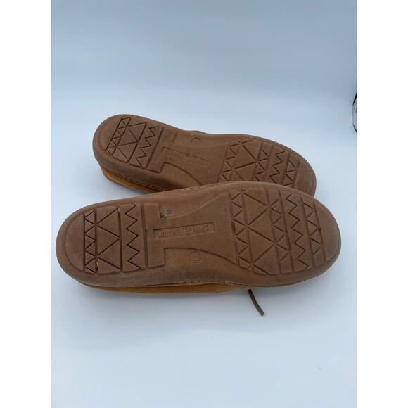 Minnetonka Mens Suede Moccasin Slippers Brown Faux Fur Lined Size 9 Heritage main image 8